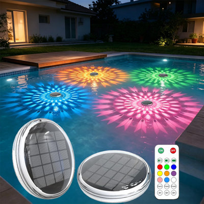 Paquet de 2 lumières solaires pour piscine, lumières DEL flottantes à DEL avec télécommande, 12 modes de couleur, IP67 imperméable, pour décoration de bassin de spa de piscine