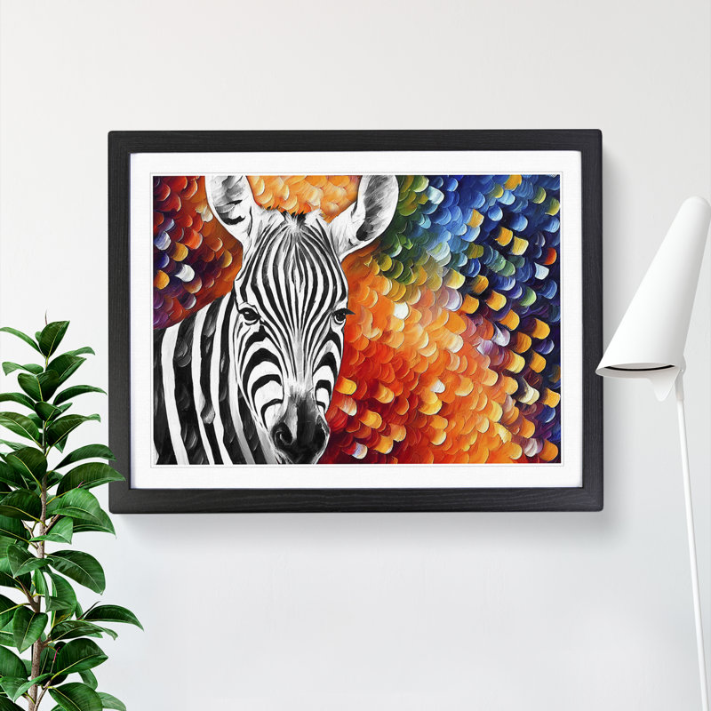 Zebra Abstract - Single Picture Frame Painting, Black, 46cm H x 64cm W x 2cm D