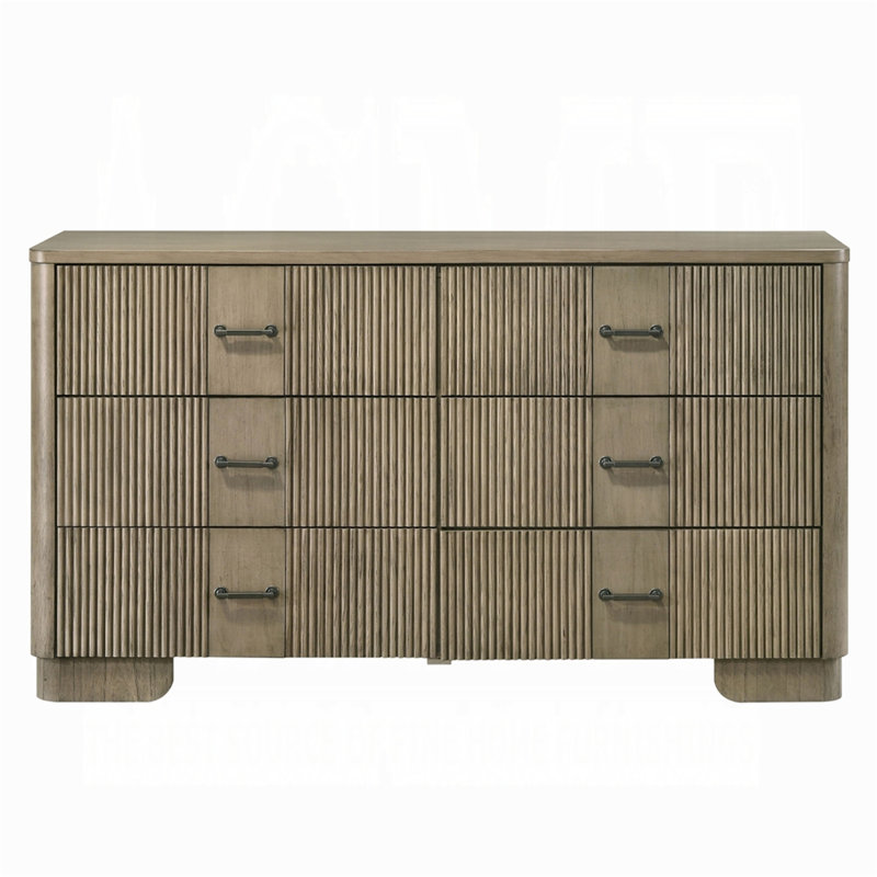 Commode de style rustique 1Pc avec 6 tiroirs de rangement en bois de chêne antique