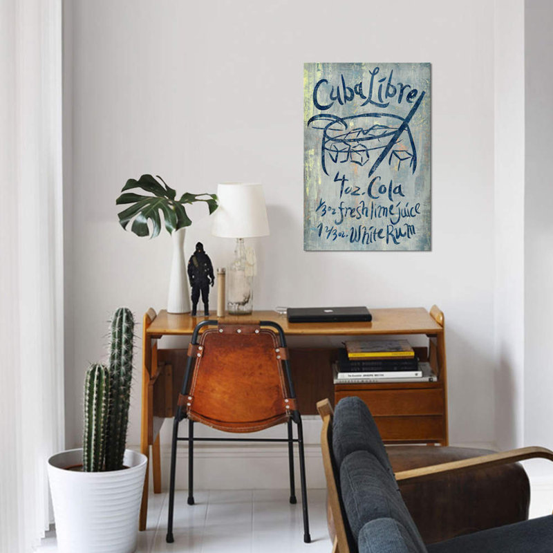 «Cuba Libre Blue», art textuel sur toile, H 60 po x l 40po x P 1,5 po, Pas de tapis, Toile tendue