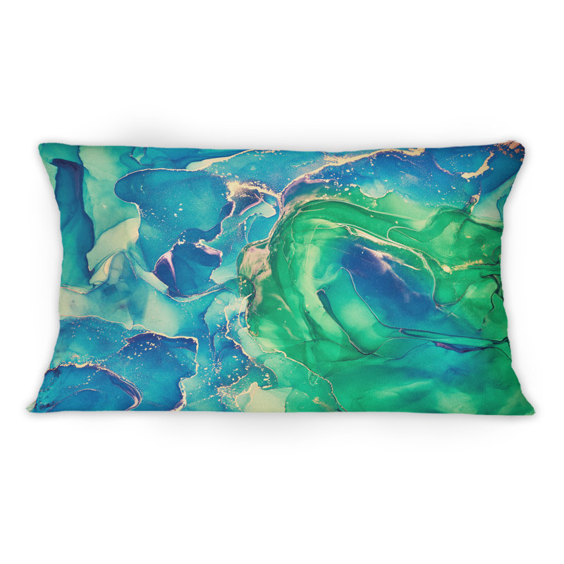 Bleu et vert, art liquide abstrait I - Coussin décoratif imprimé moderne 1