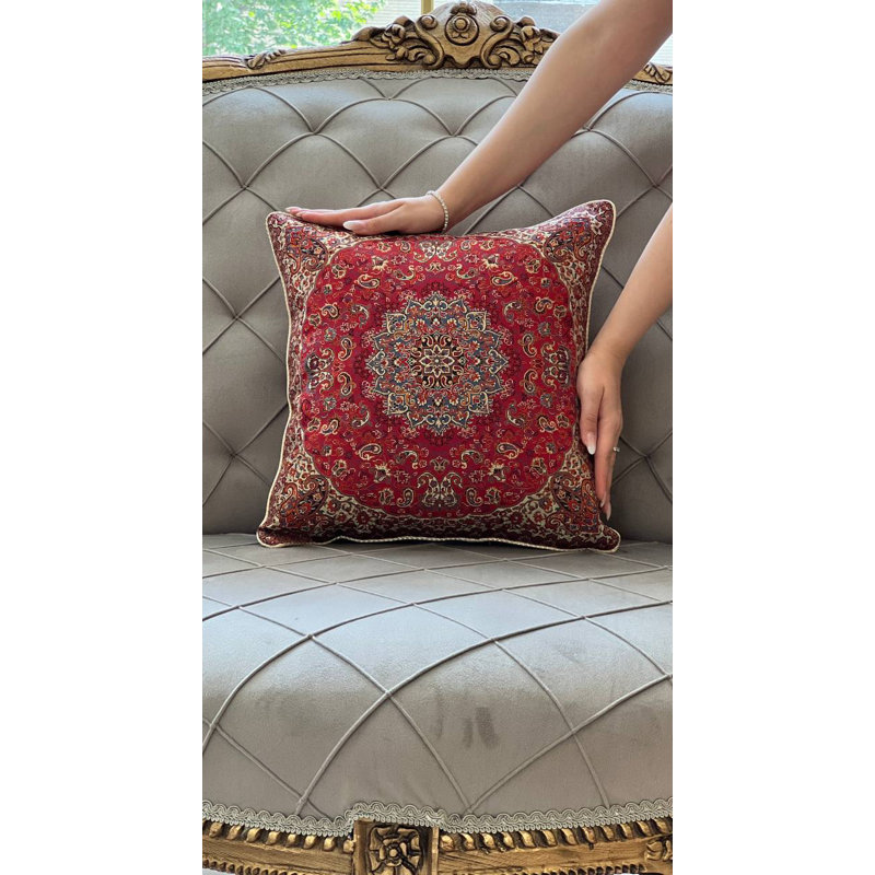 Square Pillow Cover & Insert, 20" H x 20" W, Red Floral Oriental