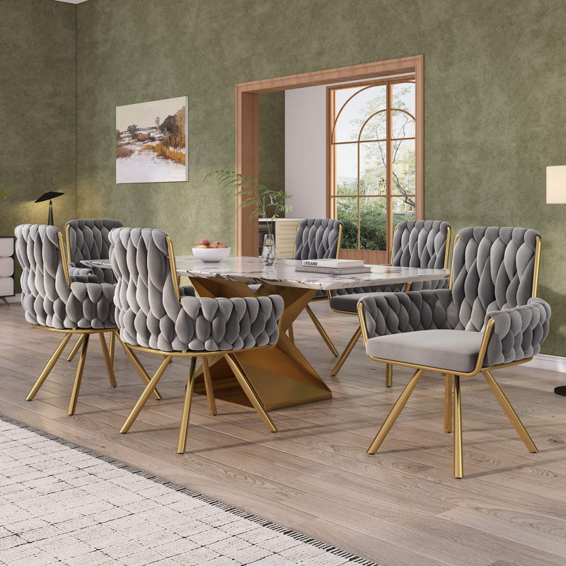 Velvet Upholstered Armchair in Grey