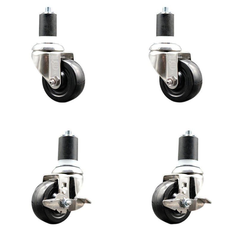 Ensemble de roulettes extensibles en caoutchouc dur avec 2 freins verrouillables, H 3,5 po x l 3,5 po