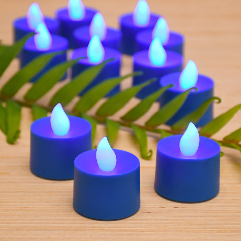 Bougies chauffe-plat à piles - 12 pièces, Bleu