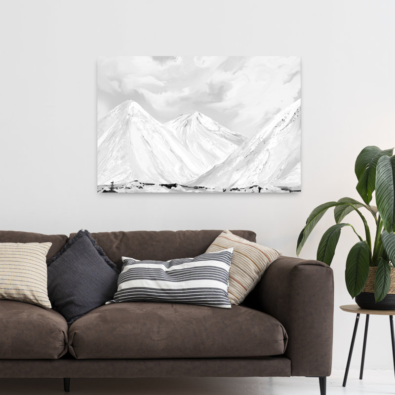 Paysage enneigé de montagnes, paysage contemporain, art mural, H 32 po x l 48 po