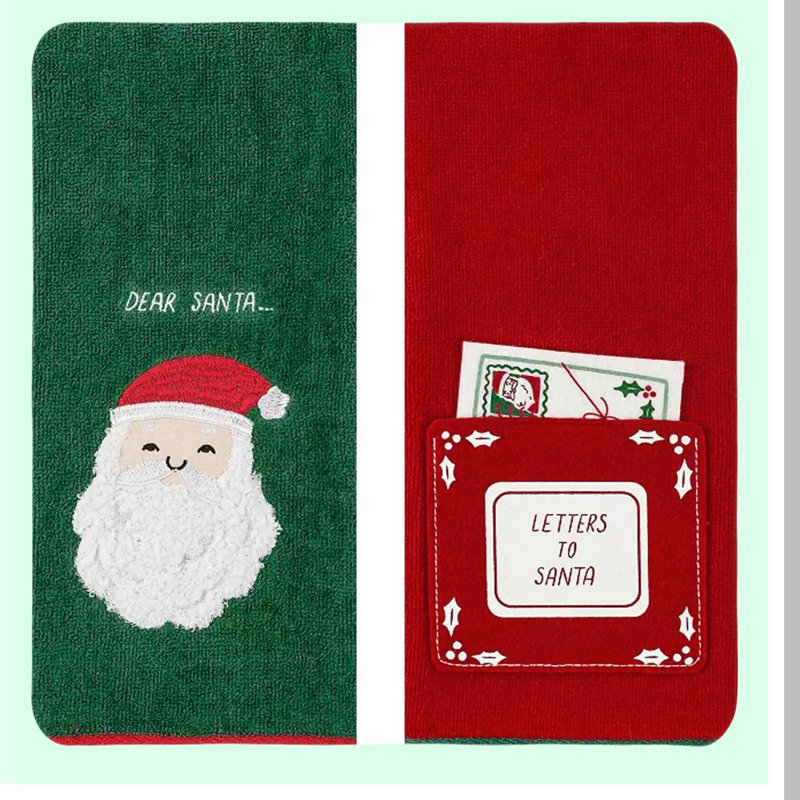 Velour Luxe Bath Hand Towels Set - Red & Green, 2 Piece Collection