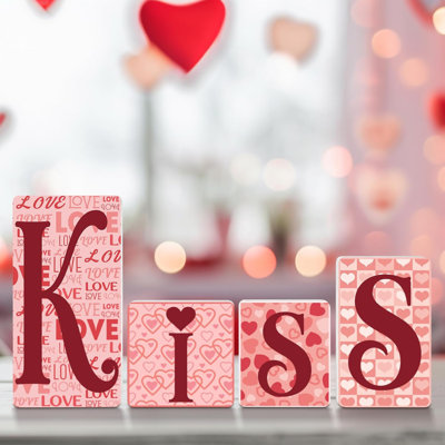 Plaque en bois «Kiss» de la Saint-Valentin