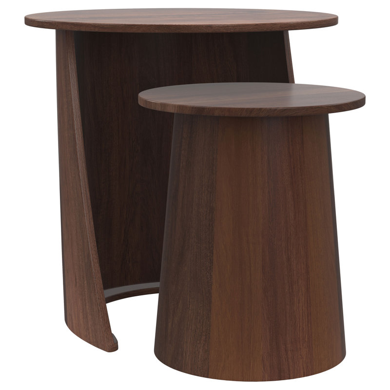 Ensemble de 2 tables gigognes rondes en bois de manguier Yency - brun foncé