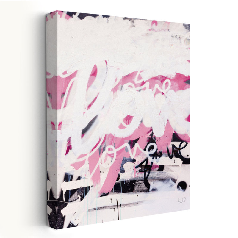 «Love On Steroids» - art abstrait noir et rose vif, H 60 po x l 40 po