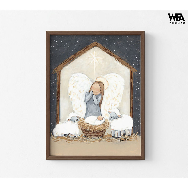 «Come and behold him» par Sara Baker, décor d'ange d'entrée de Noël, affiche d'ailes, art mural de la Nativité, cadeau de Noël de bébé Jésus-Christ