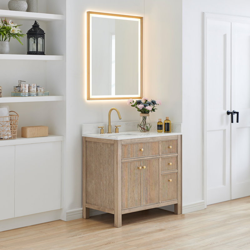 Meuble-lavabo simple 36 po avec miroir Lala, Chêne naturel