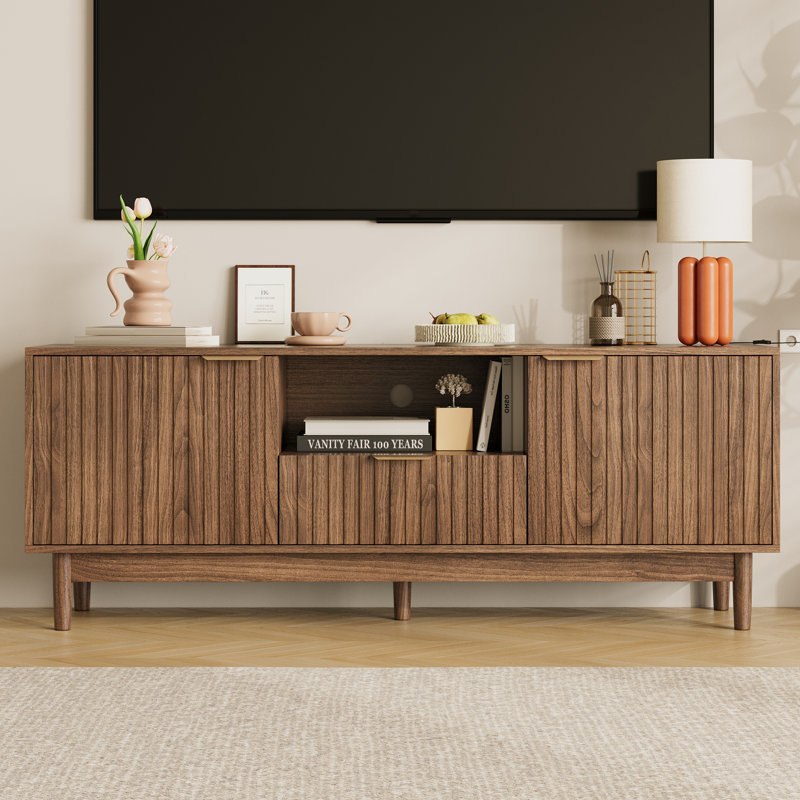 Fluted Tv Stands For Living Room With Mount,Modern Entertainment Center For Tvs Up To 80 Inches,Tv Console With Fluted Door Cabinets And Open Shelves For Living Room Bedroom