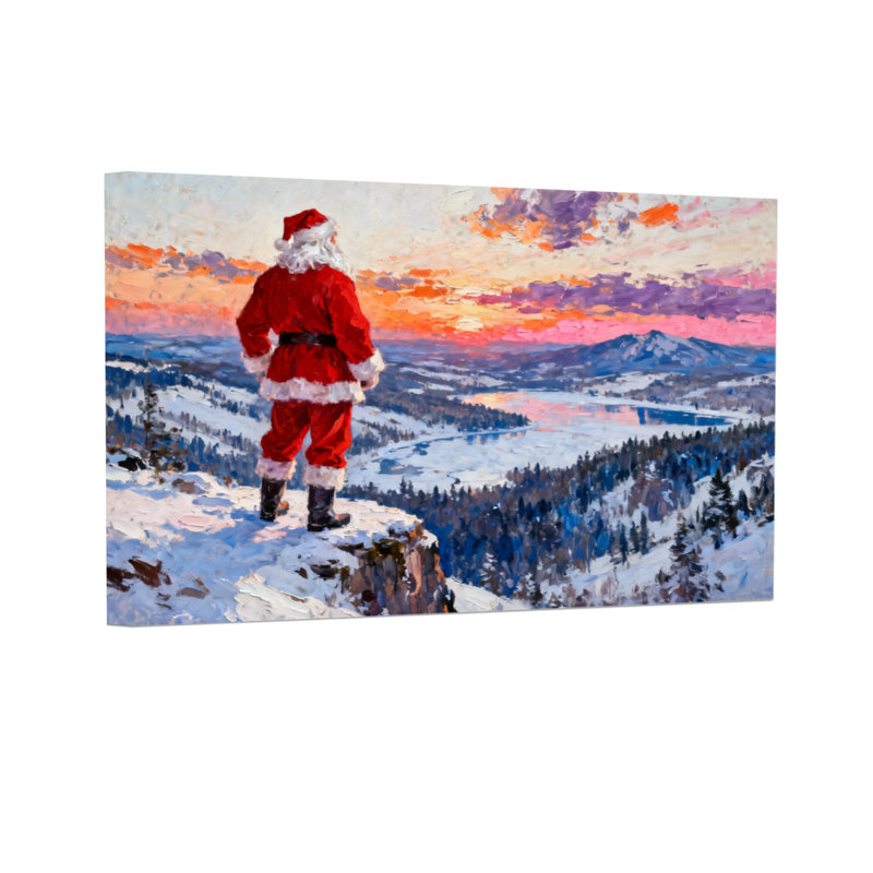 Père Noël sur la montagne au coucher du soleil