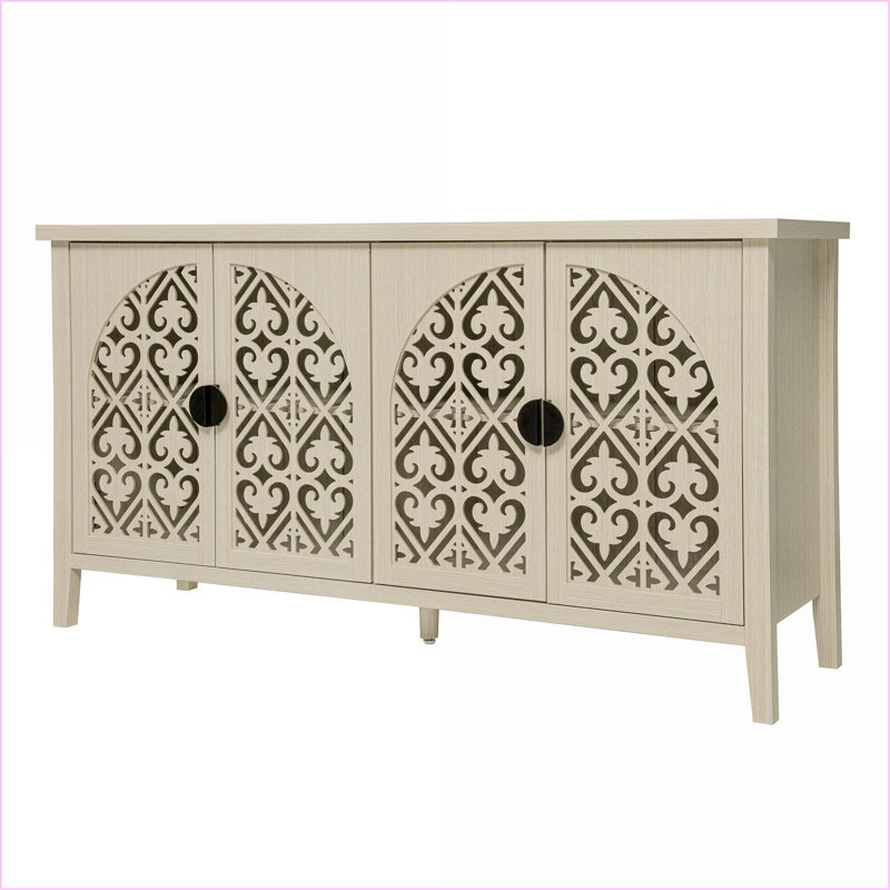 Cabinets with 4 Doors, Hollowed-Out Pattern, American Style | Beige | Bedroom