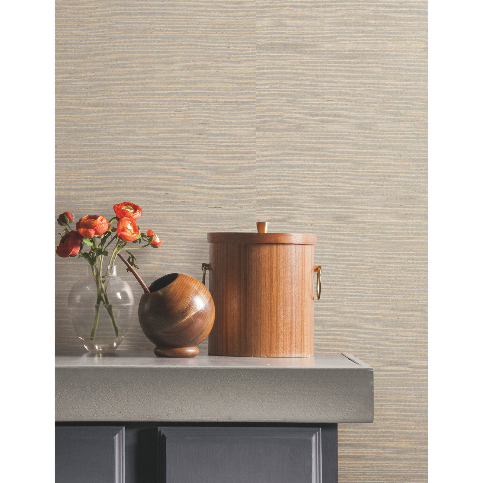 Natural Sisal Peel and Stick Grasscloth Wallpaper, Warm Gray