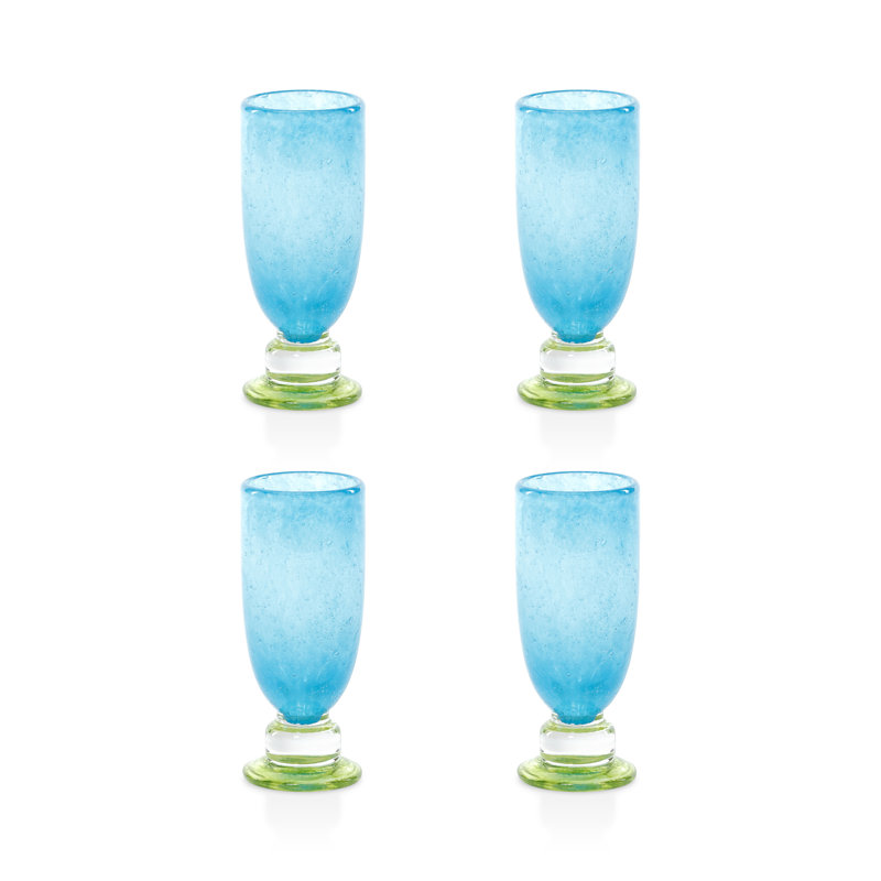 Verres à verres Antibes Bubble Mimosa & Bellini, ensemble de 4, Bleu avec base verte