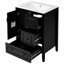 Meuble-lavabo noir vintage de 61 cm (24 po) avec lavabo en céramique prépercé, rangement à fermeture douce et poignées de style rétro. Système autoportant nécessitant peu d'entretien.