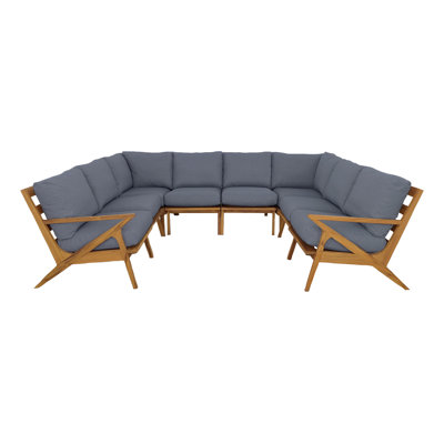 Hatteras 118 " W U-Shaped Teak Solid Wood Patio Sectional with Cushions