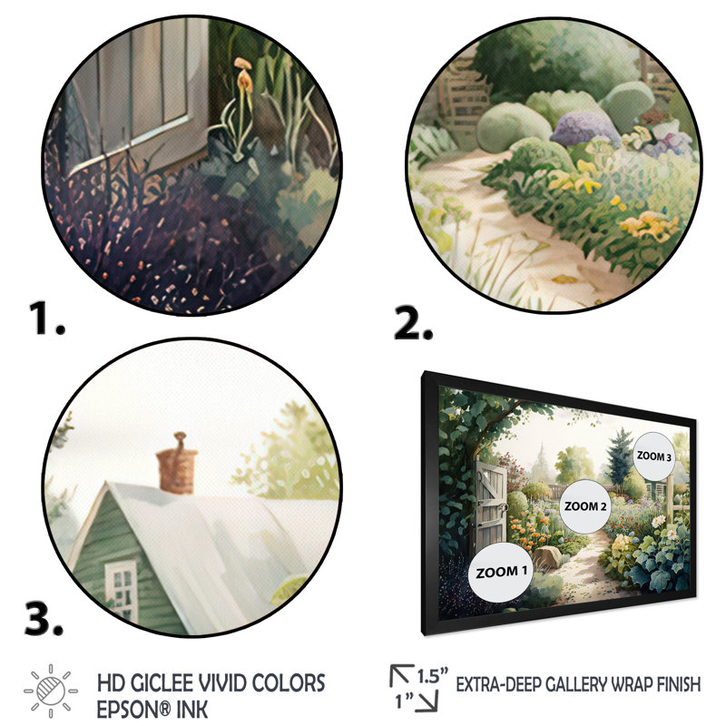 «Fresh Garden at the Cottage I», reproduction d'art sur toile, Cadre photo noir, H 30 po x l 40 po x P 1,5 po