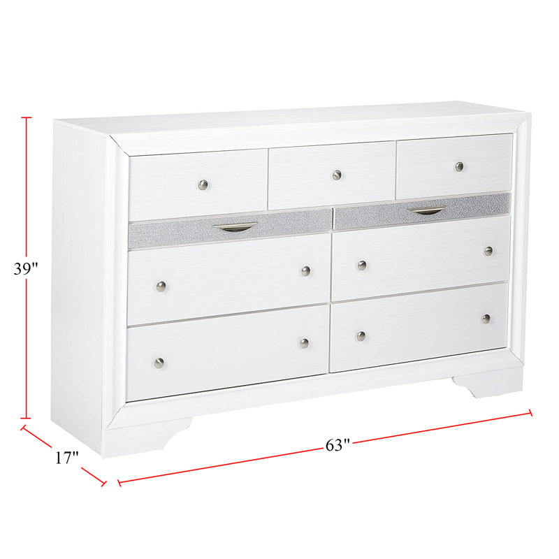 Commode double 9 tiroirs en bois Morvant, Blanc