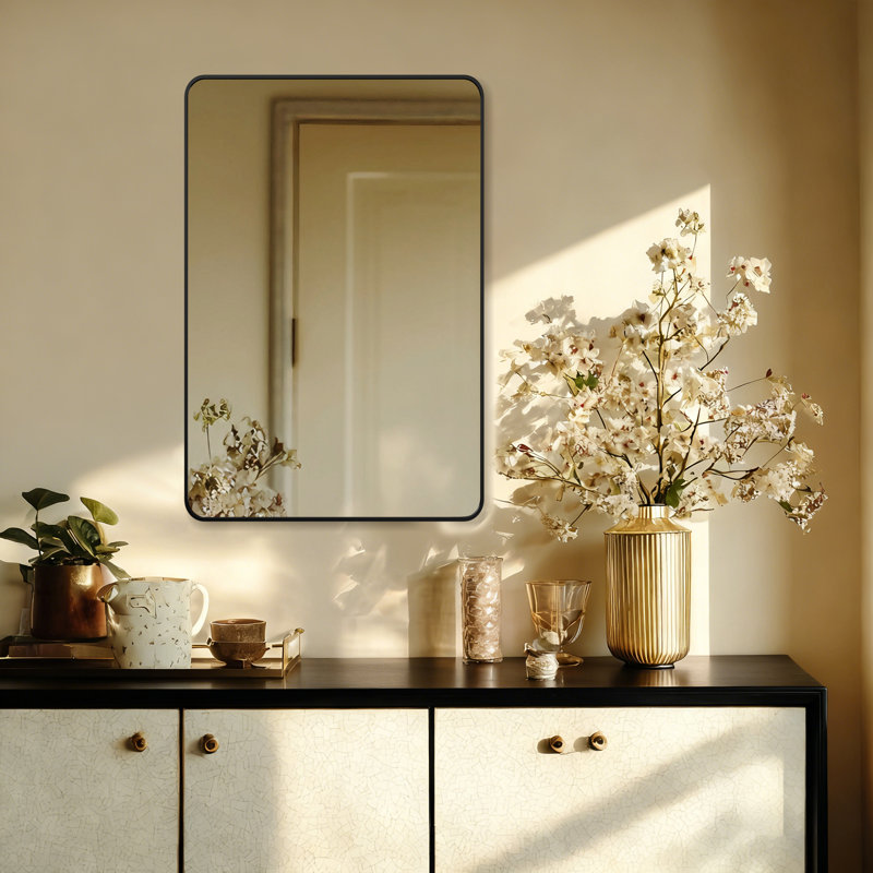 Black Rectangle Bathroom Mirror, 24" x 36" Wall Mirror with Metal Frame, 24" x 36", Black