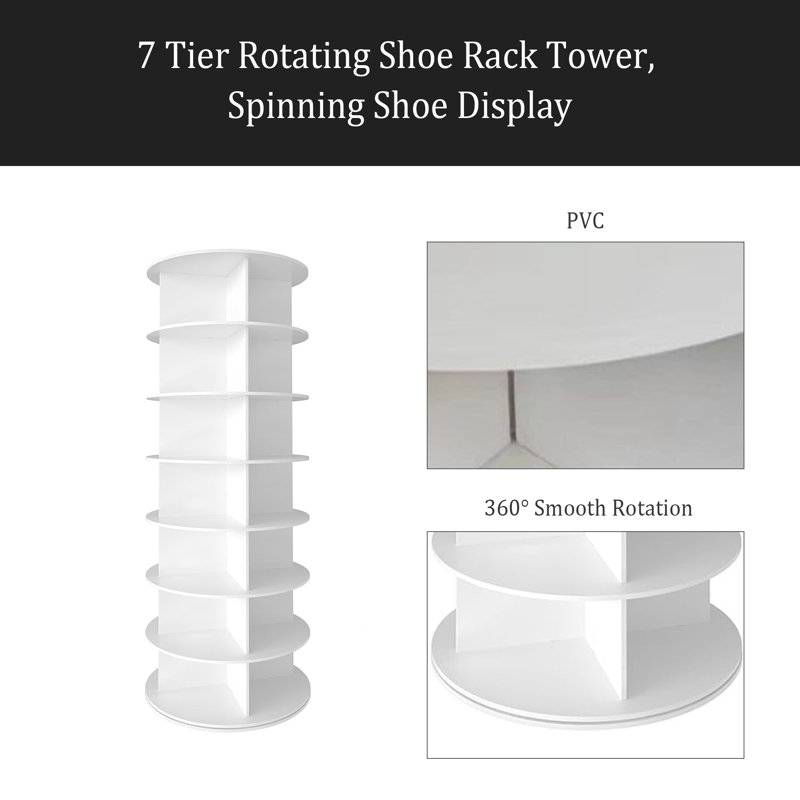 7 Tier Rotating Shoe Rack Tower, Spinning Shoe Display