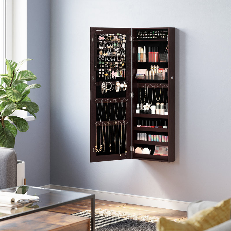 Armoire à bijoux avec miroir à suspendre, Brun