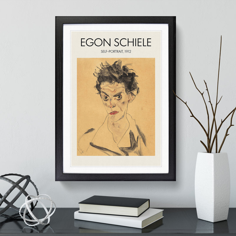 Self Portrait Vol.1 by Egon Schiele - Picture Frame Painting, 65cm H x 48cm W x 2cm D, Black