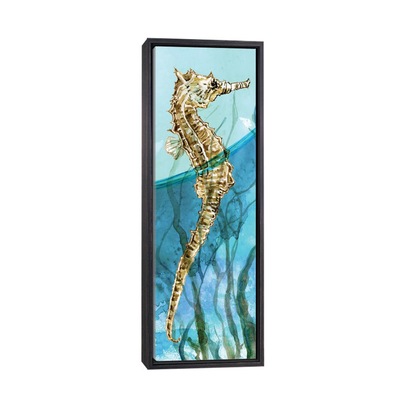 «Delray Seahorse I» par Carol Robinson - reproduction d'art, Toile avec cadre noir patiné, H 36 po x l 12 po x P 1,5 po