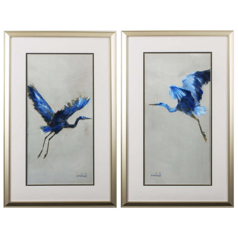 Ensemble de deux œuvres d'art encadrées "Blue Heron"