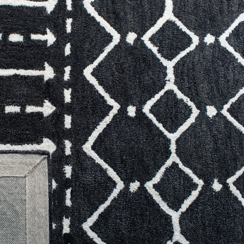 Tapis noir en laine / viscose touffeté à la main Lina, Rectangle 3 pi x 5 pi