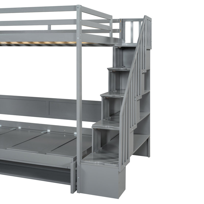Lit avec bureau et grand espace de rangement, gris - Créez un espace de vie soigné hydraulique dans un lit superposé polyvalent