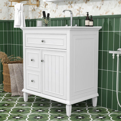 Elegant Freestanding Bathroom Vanity with Ceramic Sink, Adjustable Storage and Tip-Out Drawer