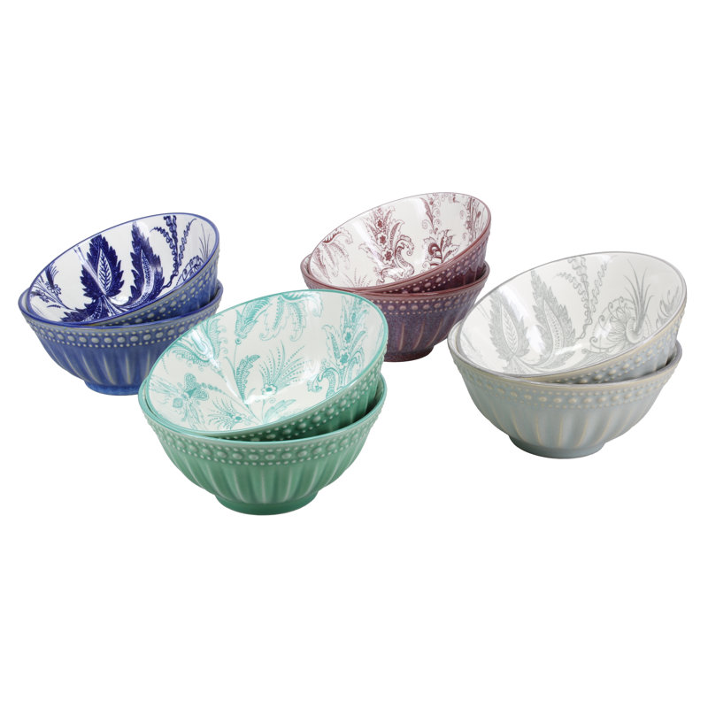 Assorted Color Ceramic 6" Soup and Dessert Bowls Set of 8