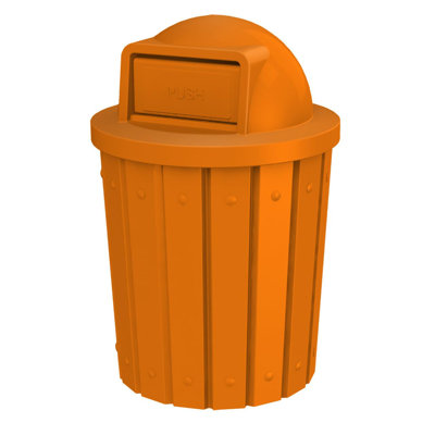 Poubelle intérieure et extérieure en plastique robuste à lattes de 42 gallons avec couvercle à dôme et doublure interne Campus Collection  Pour les écoles et les entreprises - Orange