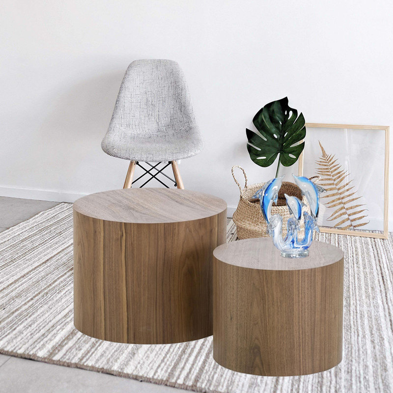 Drum Nesting Tables (set Of 2),Coffee TableLiving Room Table, Walnut