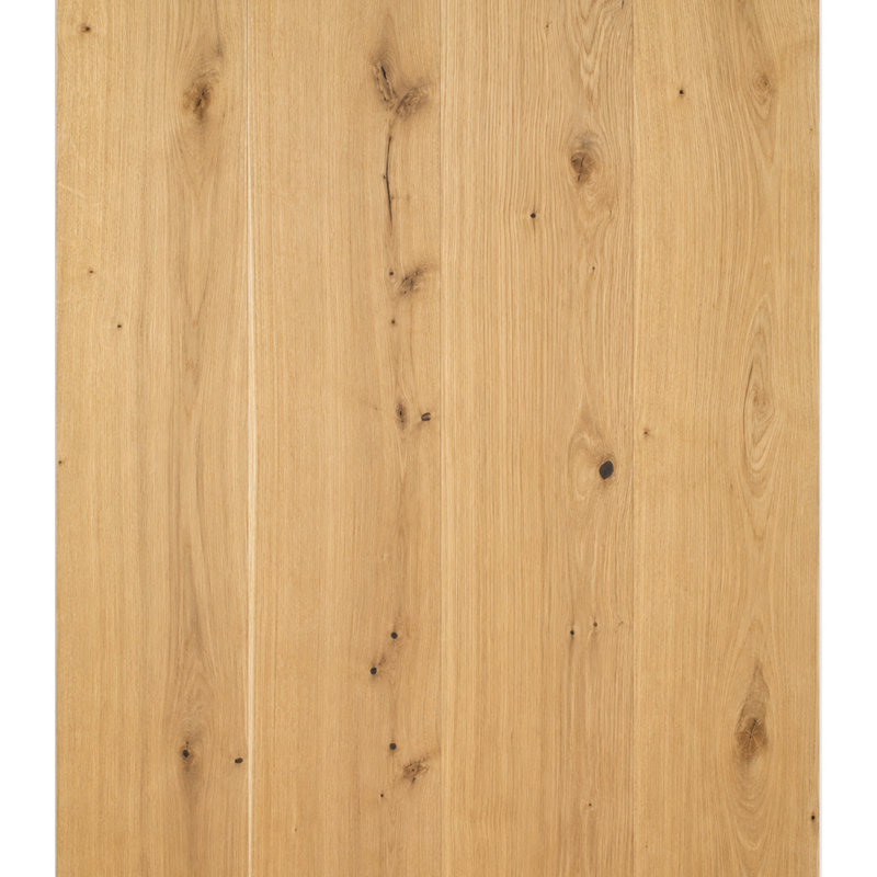 Plancher de bois franc d'ingénierie en chêne blanc Meringue brossé – Languette et rainure | 5/8 po x 7-5/8 po x 96 po avec couche supérieure de 3,5 mm (30,35 pi²/boîte/paquet)