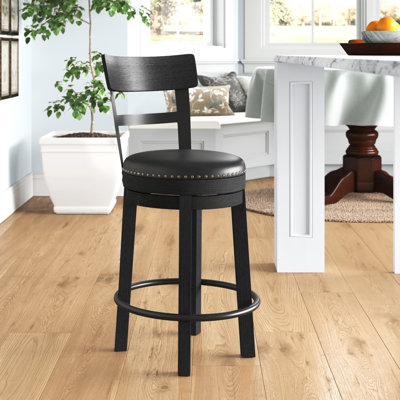 Swivel Upholstered Counter Stool with Solid Wood Frame