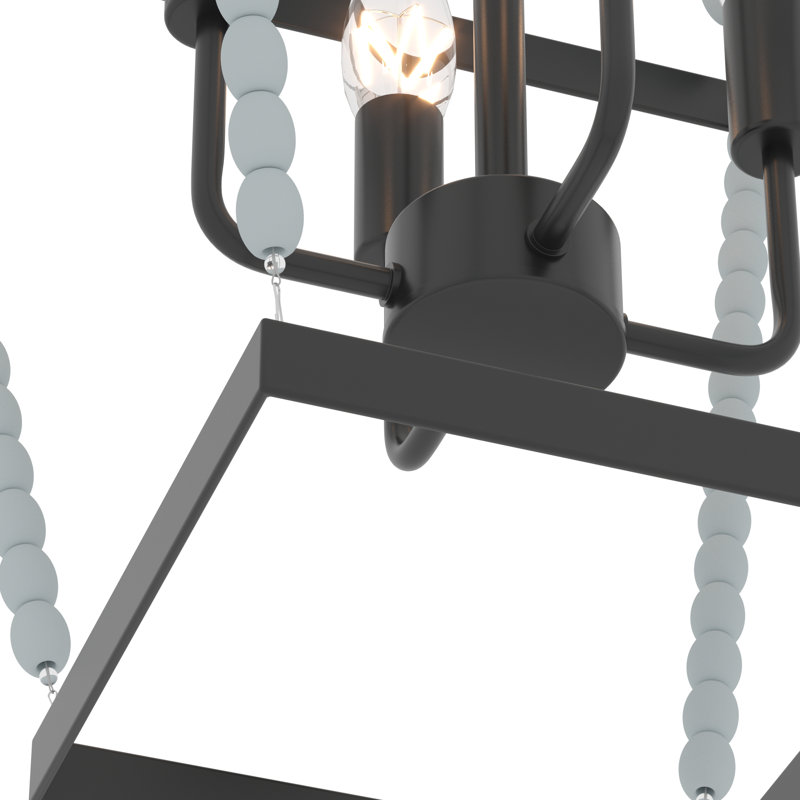 Lustre carré / rectangulaire à 4 lumières à intensité variable avec perles en bois