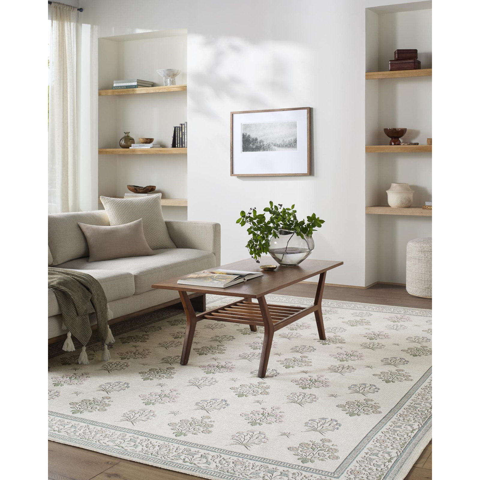 Myla Machine Washable Floral Area Rug, Rectangle 5'3" x 7'3"