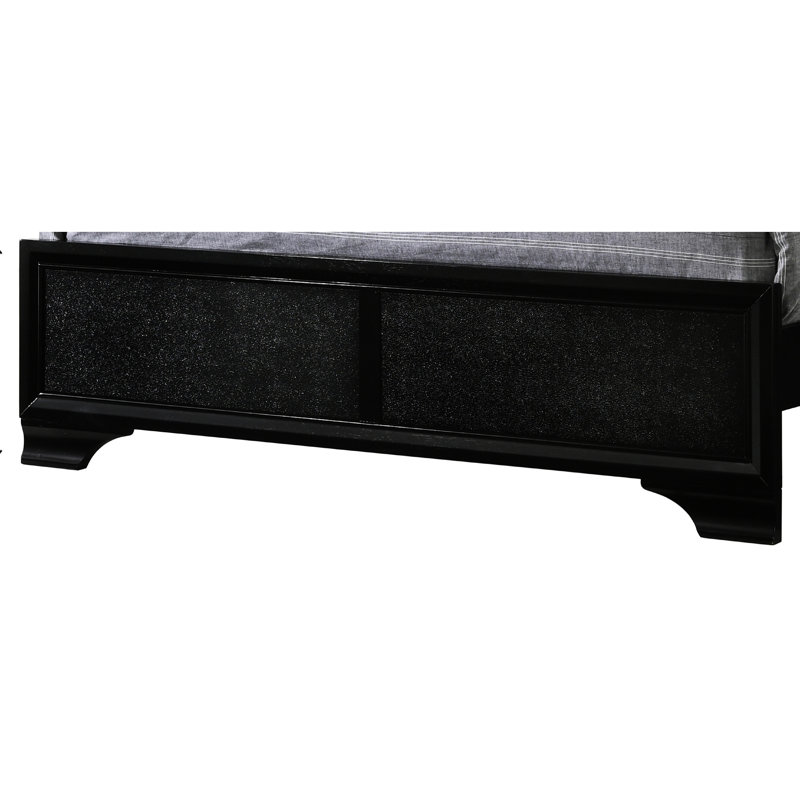 Lit double tapissier à finition noire avec tête de lit à DEL et pieds en faux diamant