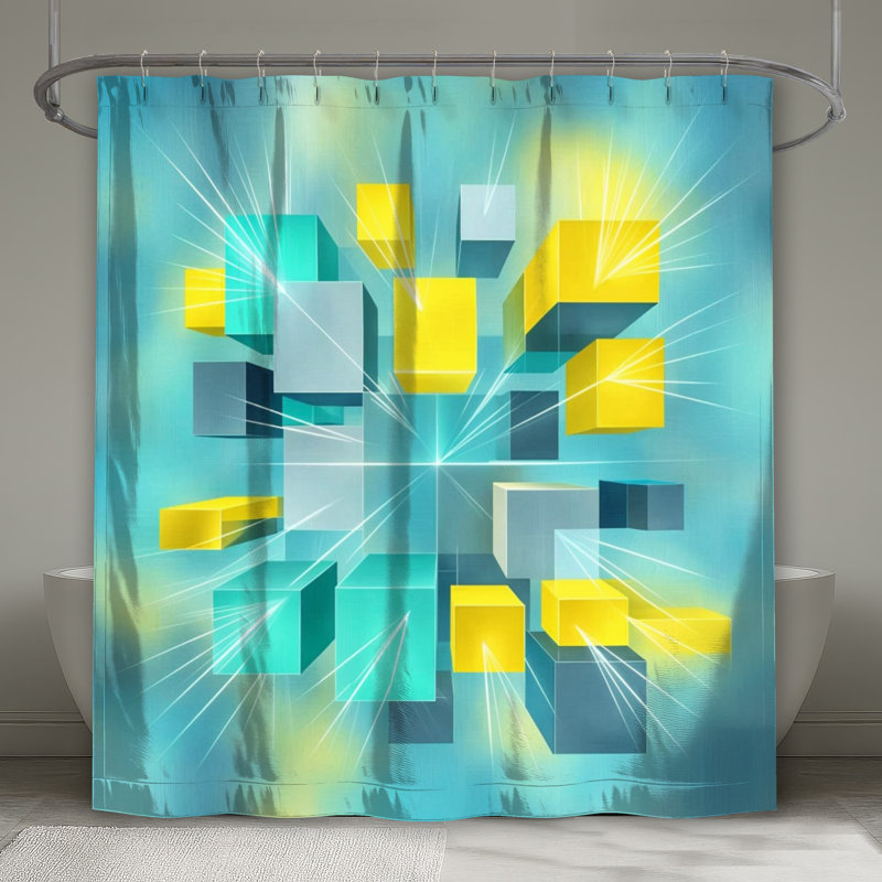 Rideaux de douche flottants extra longs, L 70 po x H 93 po, Moyen bleu clair jaune 2