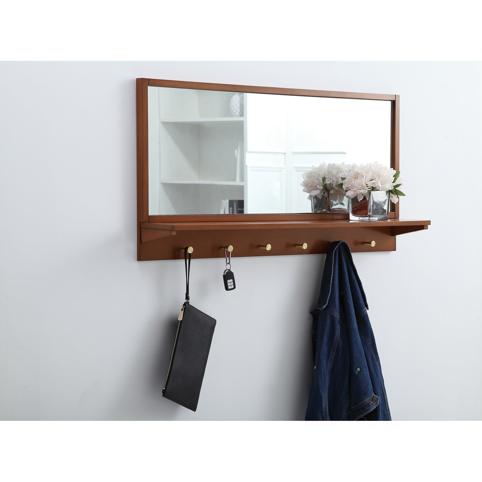 Adreanna Wood Rectangle Wall Mirror, Pecan, 21" x 28"