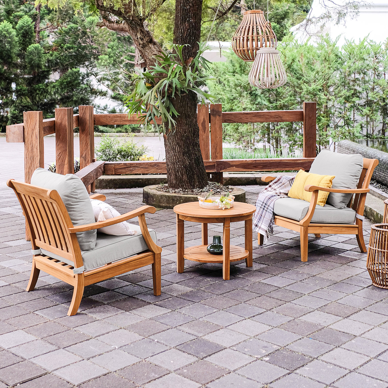 Arizona 2-Person Teak Patio Seating Group, 24", Natural