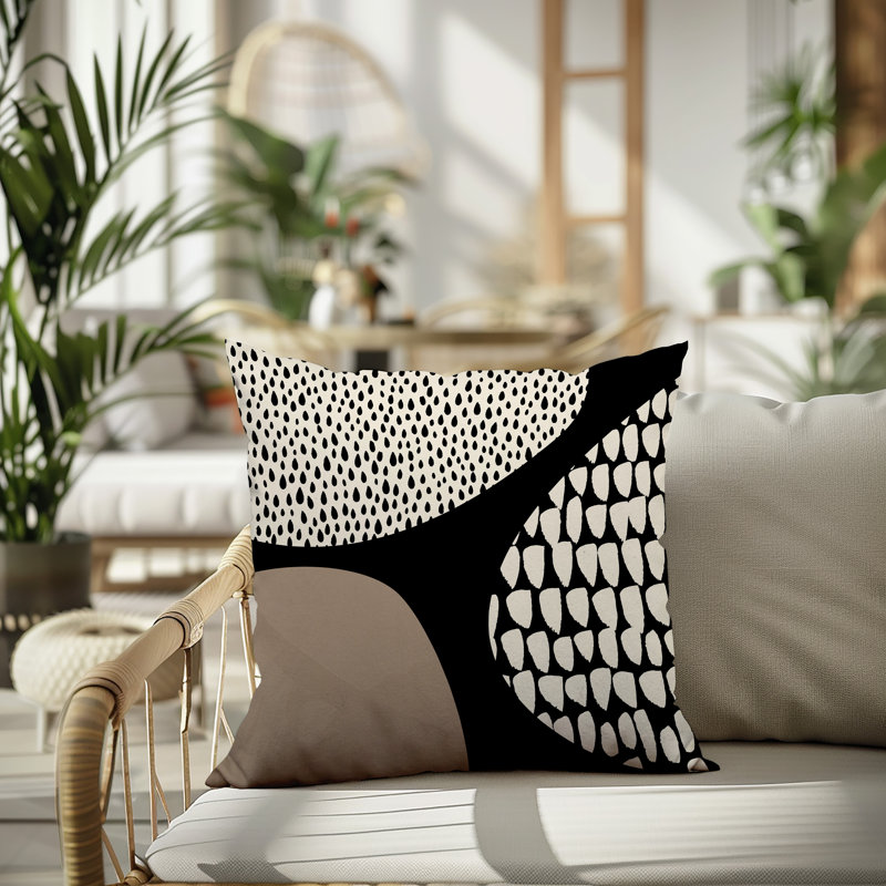 Coussin carré intérieur / extérieur pia, H 15 po x l 15 po, Beige / noir / blanc cassé