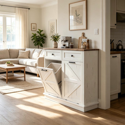 Armoire à ordures basculante pour la cuisine à double basculement avec tiroir de 10 gallons avec armoire à ordures en bois Farmhouse