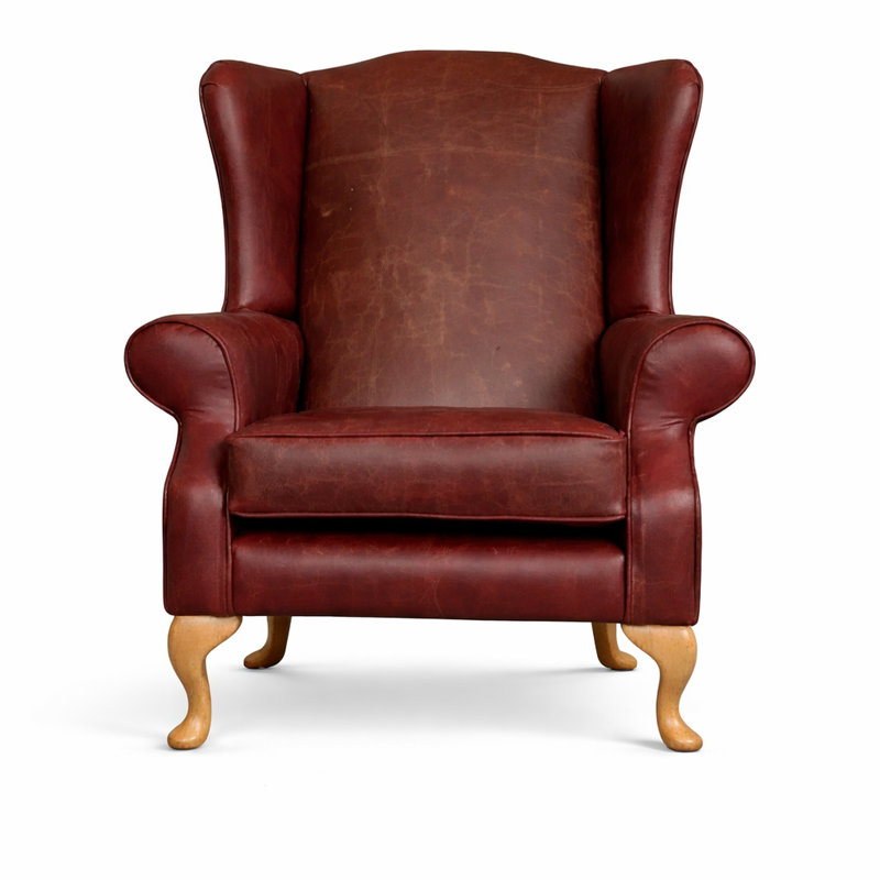 Upholstered Leather Armchair, Vintage Mulberry