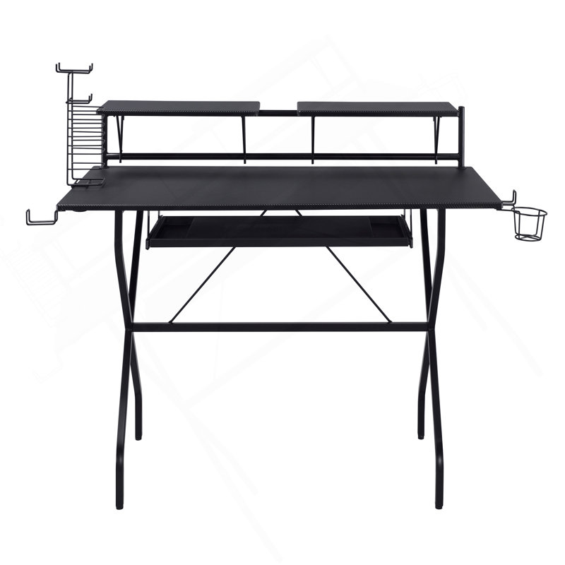 Bureau d'ordinateur noir avec plateau pour clavier