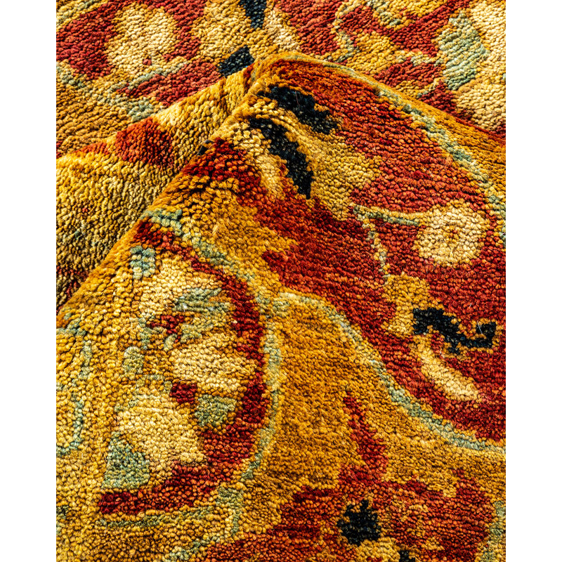 Tapis rouille noué à la main de conception unique 9 pi x 12 pi 1 po Ribh